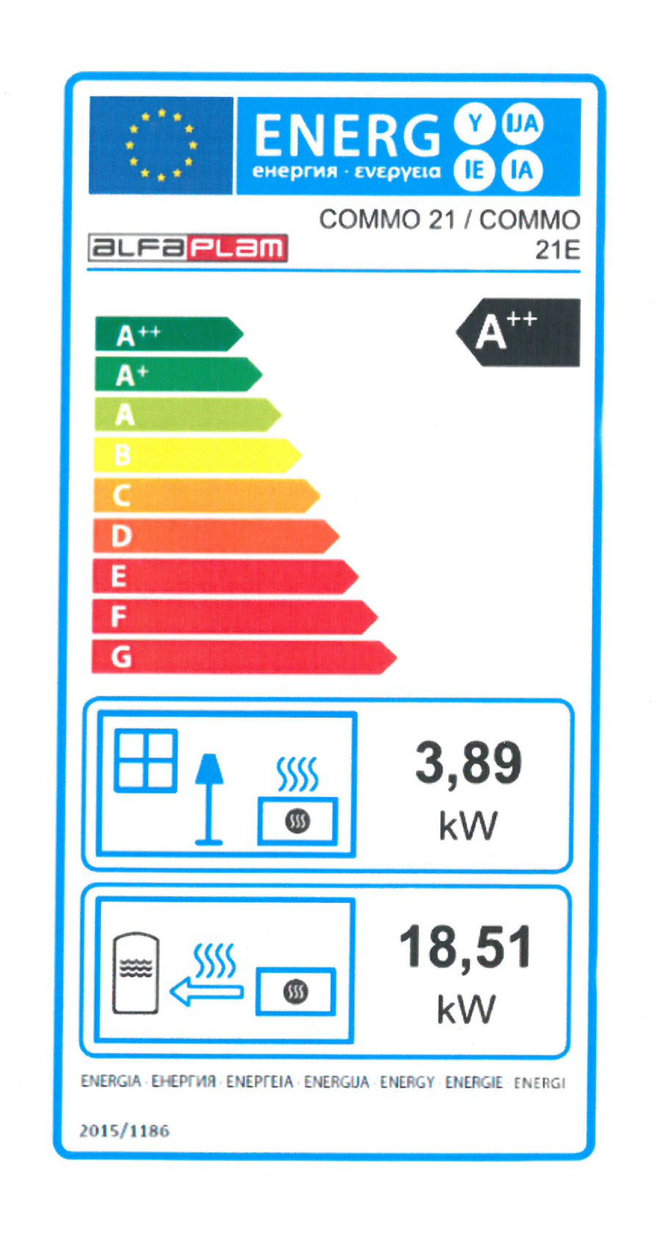 Alfa Plam Commo 21 peletová kamna s výměníkem do interiéru - DOTACE SVT35894 - energetický štítek