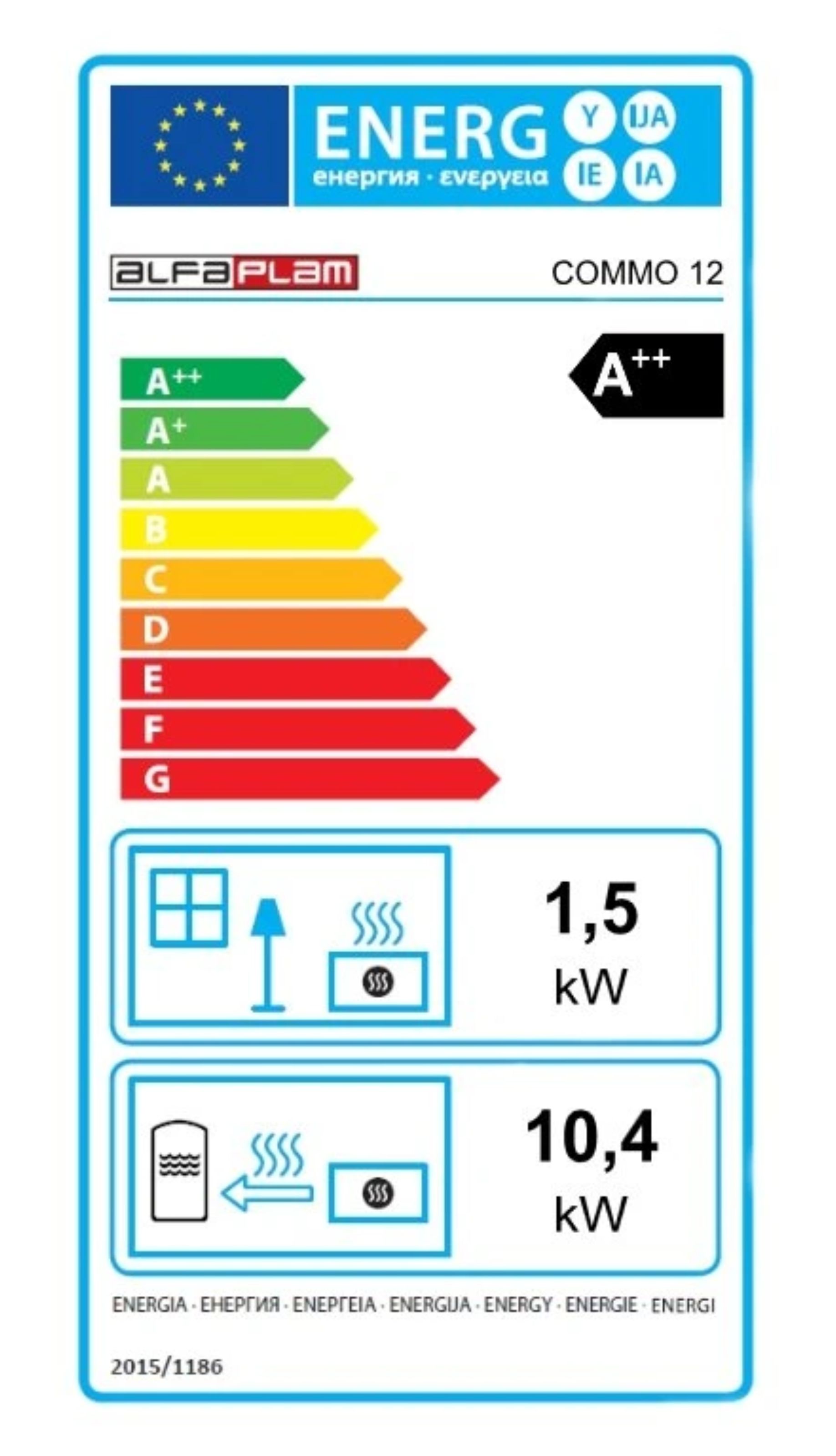 Alfa Plam Commo 12 Eco černá - peletová kamna s výměníkem do interiéru - energetický štítek